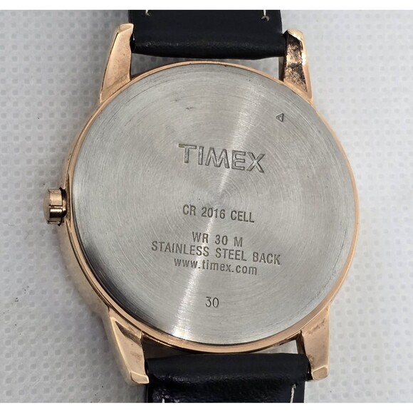 Unisex Timex Indiglo Round Date Rose Gold Tone White Dial Black Leather Watch 13 - Picture 9 of 9